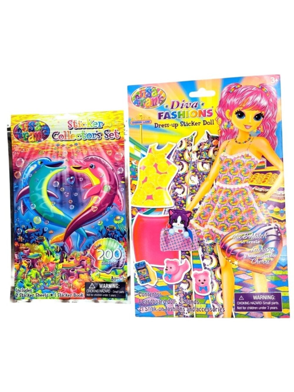 Lisa Frank Sticker Collectors Set & Diva Fashions Dress-Up Sticker Doll Bundle